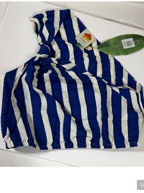 NWT FARM Rio  One-Shoulder Blue Stripe Twisted Top